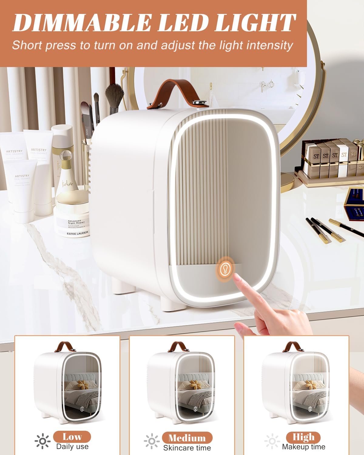 Fridge for Bedroom, 4 Liter Skincare Cooler with LED Mirror, Portable  Refrigerator for Drinks Makeup Dorm Office Car