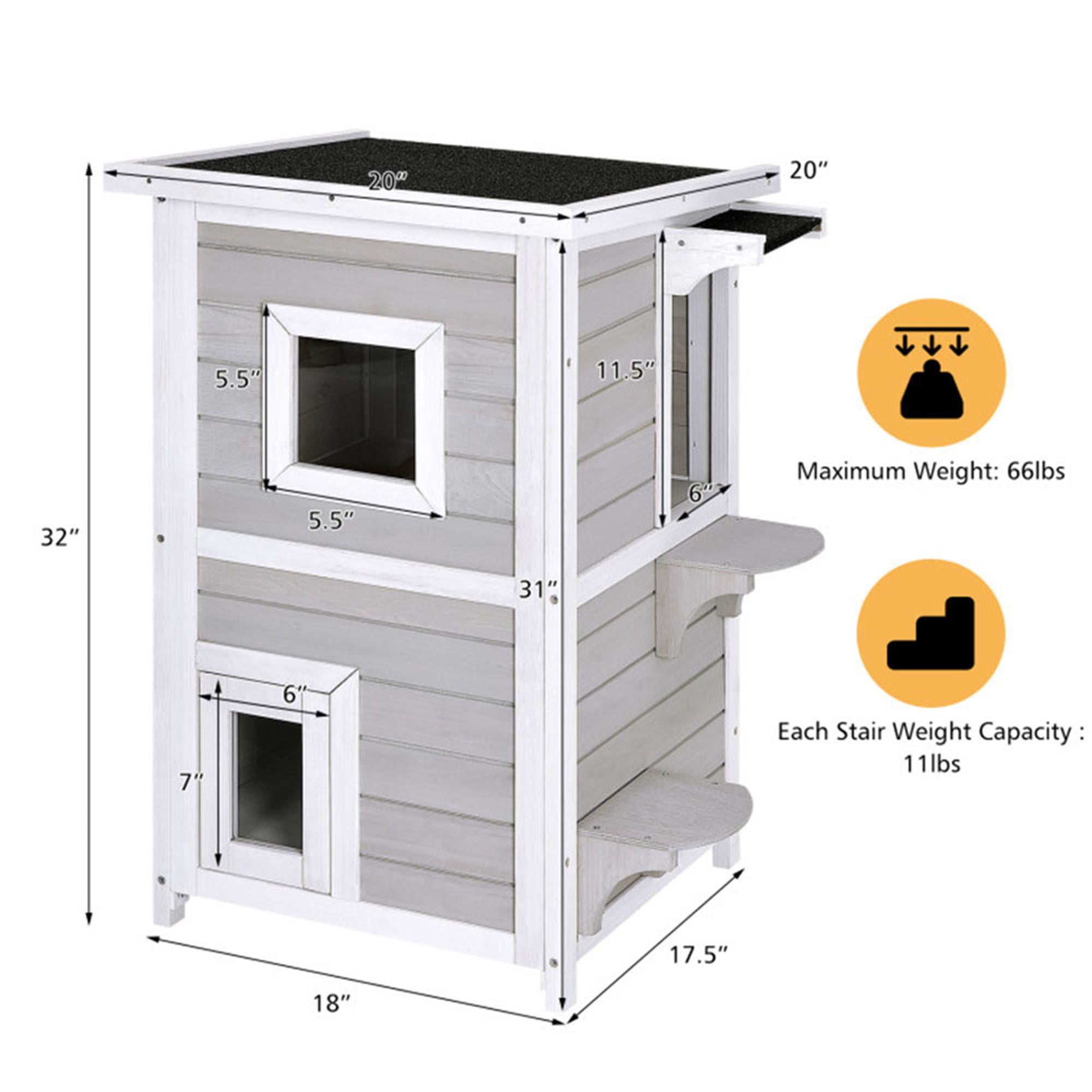 Kadyn 39" Cat House for Outdoor Cats, 2-Story Wood Cat Condo Weatherproof Cat Shelter with and Escape Door, Gray
