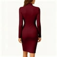 thumbnail image 5 of Women's Office Dress Work Dress Long Sleeve Stand Collar Slim Fit Pencil Bodycon Midi Dress for Commuting Spring Fall,Wine,XL, 5 of 6