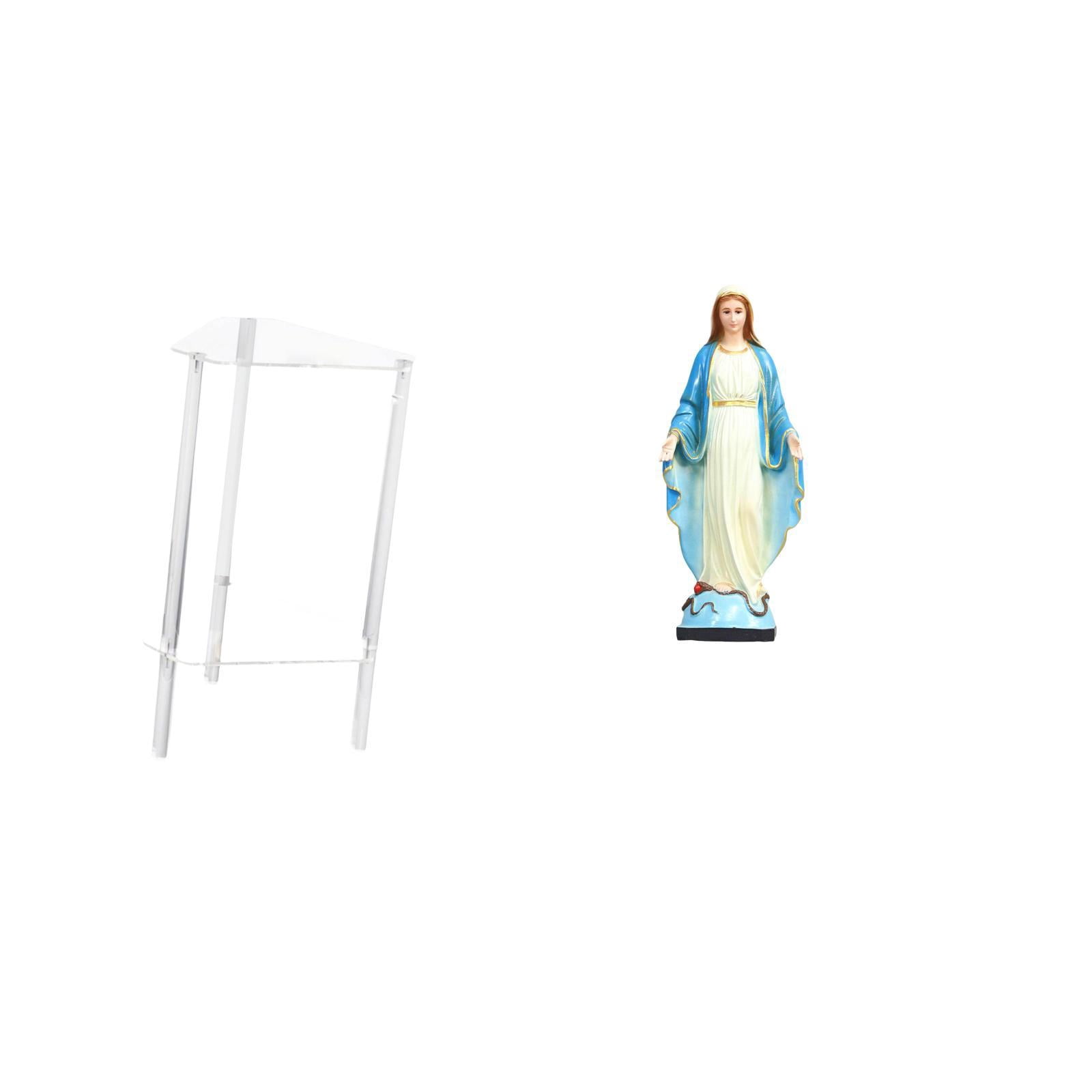 Luzkey Minimalist Clear Acrylic Side Table NightStand Modern Bedside Cabinet End Table for Living Room Home Office Bedroom with Lady of Figurine Virgin Mary Statue Religious Jesus Ornament