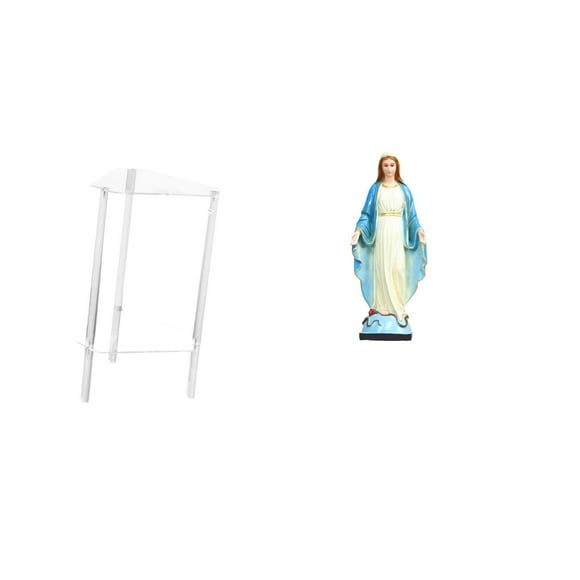 Mesita de noche,Mesa auxiliar de acrílico transparente,mesa auxiliar transparente de 2 niveles,Mesa pequeña de acrílico,mesita de noche pequeña,compacta,Estatua católica,Estatua de la