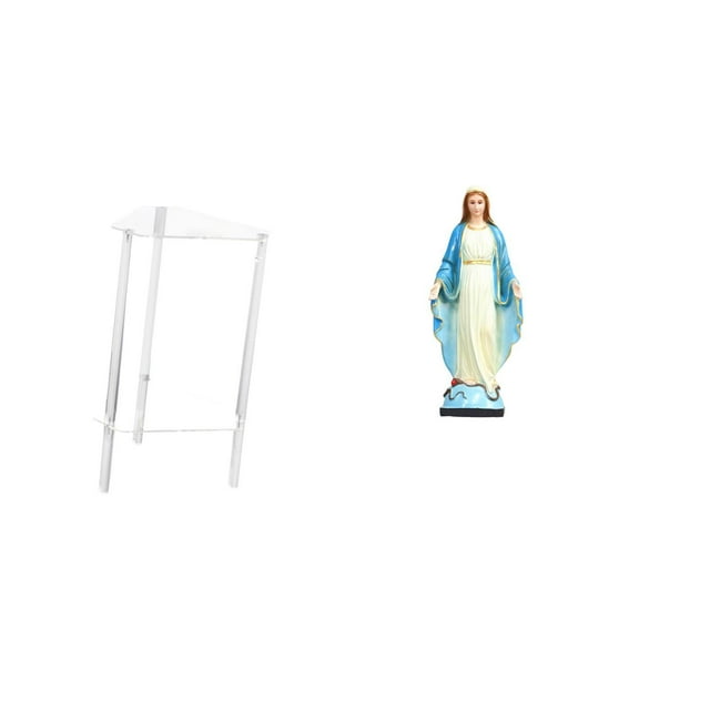 Mesita de noche,Mesa auxiliar de acrílico transparente,mesa auxiliar transparente de 2 niveles,Mesa pequeña de acrílico,mesita de noche pequeña,compacta,Estatua católica,Estatua de la