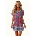 thumbnail image 6 of Women's Fashionable Floral Print V-Neck Short Sleeve Dress with Pocket, Casual Pullover Summer Dress, Comfortable Loose Fit, Stylish Ladies Wear,Hot Pink,XL, 6 of 8
