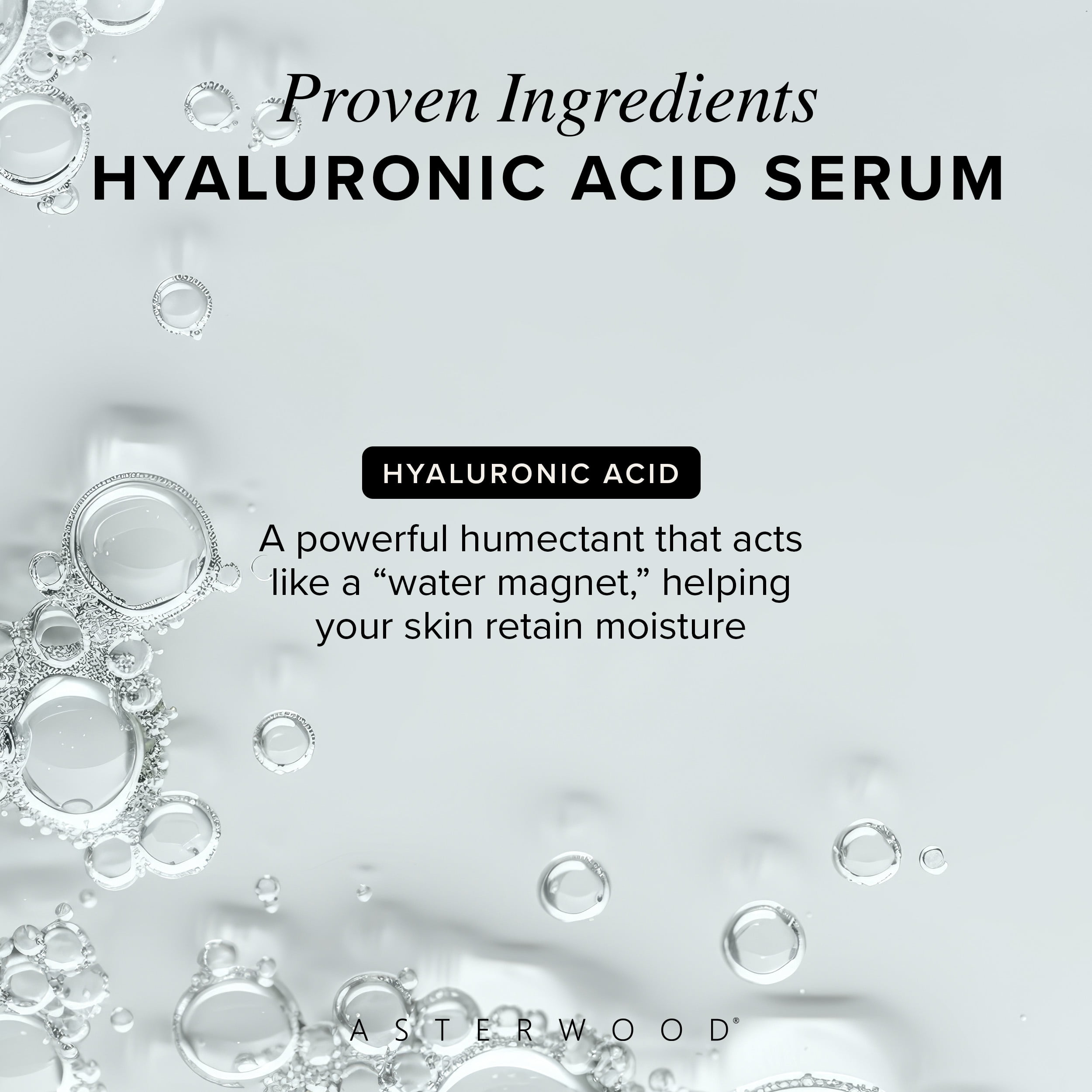 Asterwood Hyaluronic Acid Serum for Face - Plumping, Anti-Aging, Hydrating - Fragrance-Free - 4 Fl Oz
