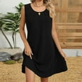 thumbnail image 5 of Women's Dresses Under $10 Summer Solid Pleated Round Neck Sleeveless Pockets Dresses Casual Comfortable All Occasion Wear, 5 of 9