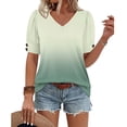 thumbnail image 4 of HomeDM Women's Short Sleeve V Neck T-Shirts Summer Casual Pullover Tops Loose Fit Dressy Shirts - Green/L, 4 of 5