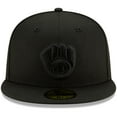 thumbnail image 2 of Men's New Era Black Milwaukee Brewers Black on Black 59FIFTY Fitted Hat, 2 of 5