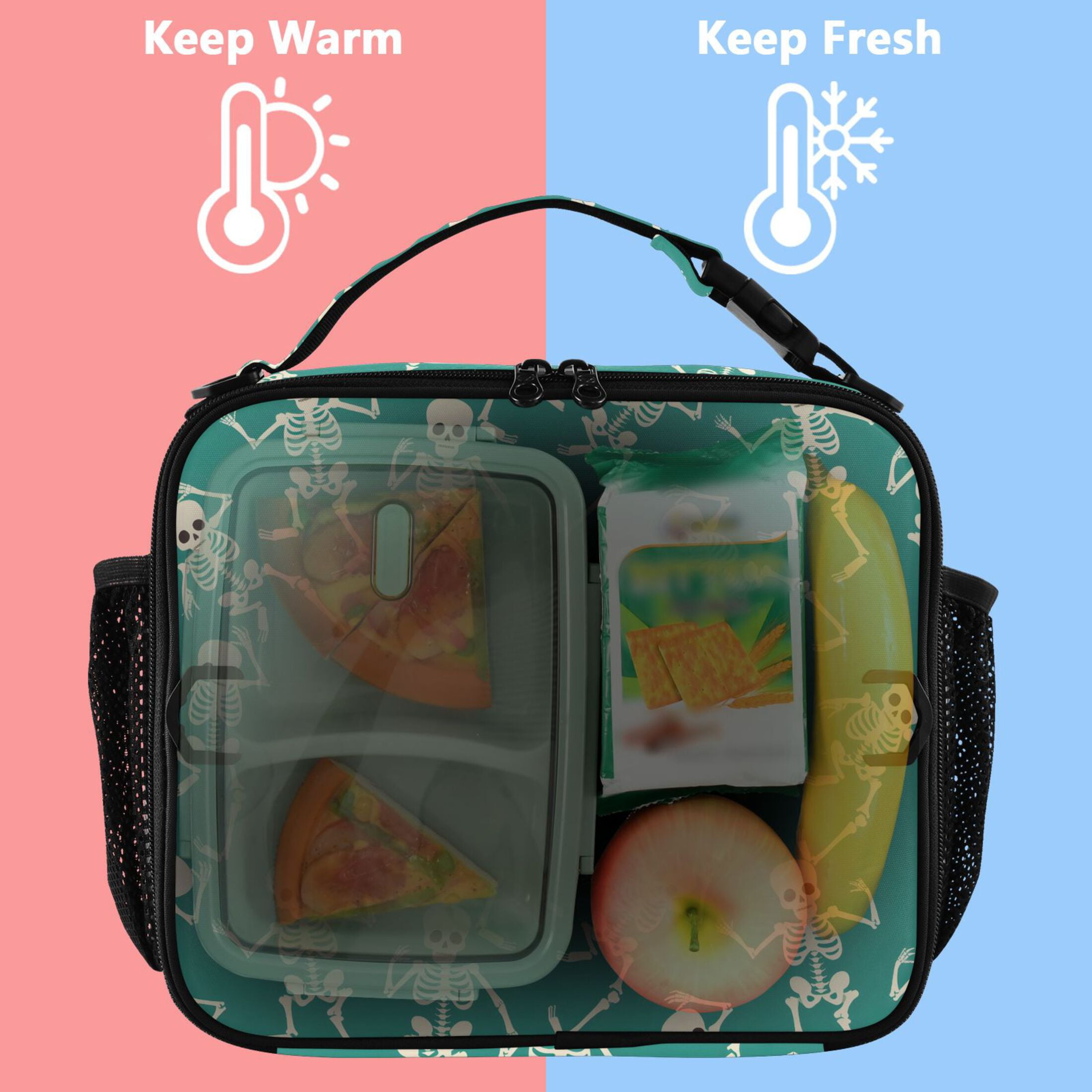 ALAZA Skeleton Dancing Skull Lunch Box Insulated Lunch Bag Cooler Tote with Shoulder Strap