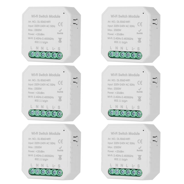 6PCS Tuya MINI DIY One Way Smart Switch Small Body APP Remote Control WiFi Switch Timer Light Switch Compatible With Google Home/Nest & Alexa