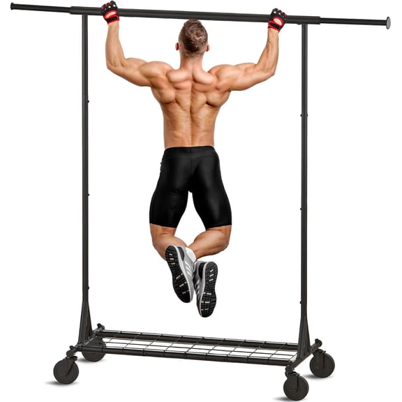 Clothing Garment Rack Capacity 550LBS Rolling Clothes Rack on Wheels - Heavy Duty Collapsible Commercial Storage Organizer - Mobile Clothes Rack with Multifunctional Design (Black)