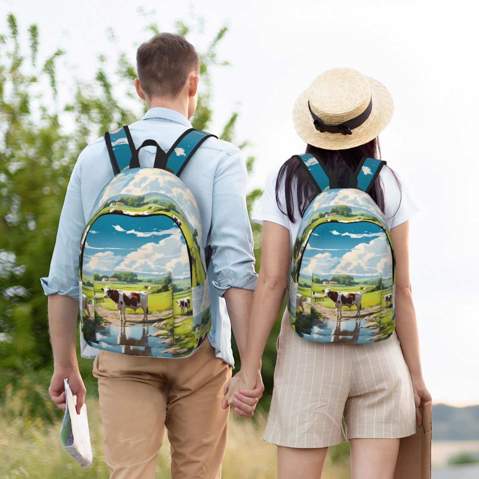 Vsdgher Countryside Farm Cow Print Canvas Backpack Travel Rucksack Unisex Knapsack 15.7/17.7Inch Laptop Backpack for Work,College -Medium
