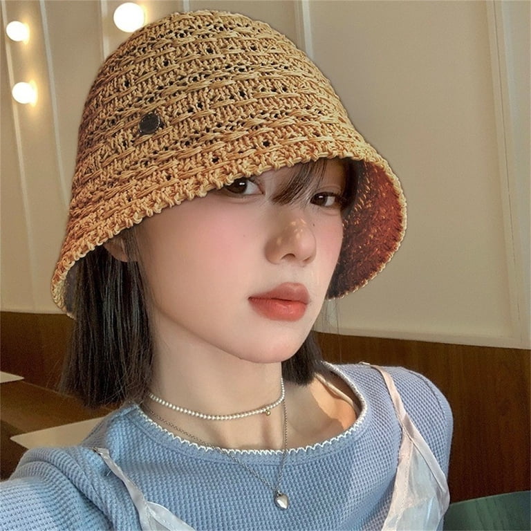 VISALY Straw Bucket Hats for Women Beach Breathable 