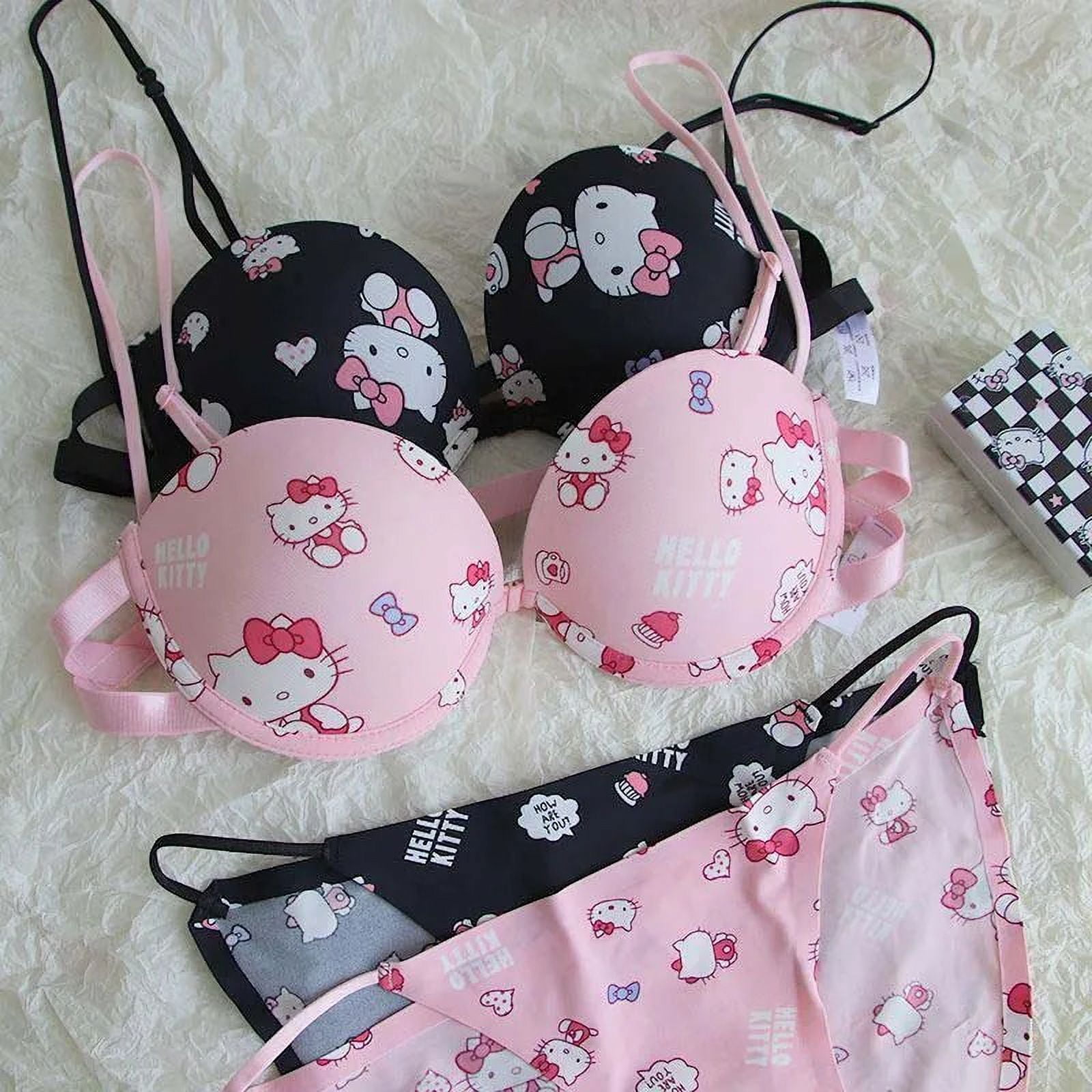 Women Kawaii Hello Kitty Underwear Bra Panties Set Sandbeach Sexy Cute  Silica Gel Anti-Slip Bra 4 Ways To Wear Sweet Underwear - AliExpress