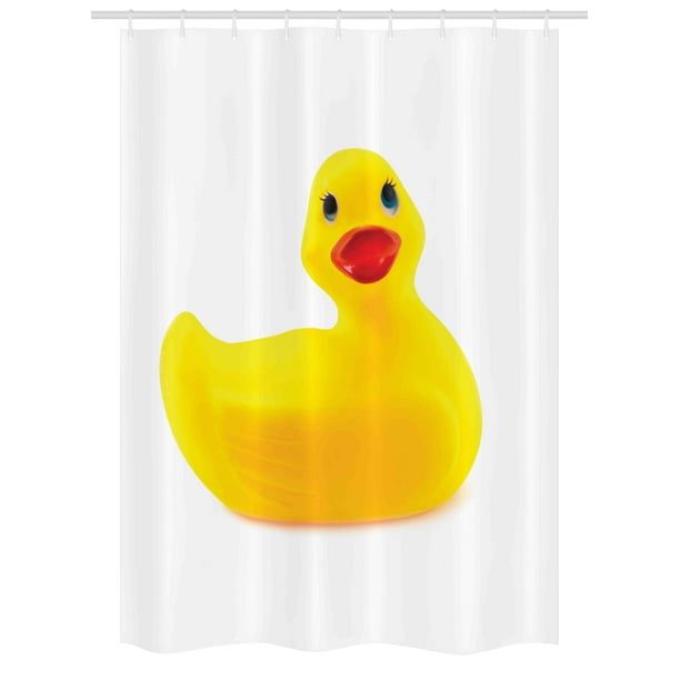 Rubber Duck Stall Shower Curtain, Yellow Squeak Ducky Toy Fun Bubble