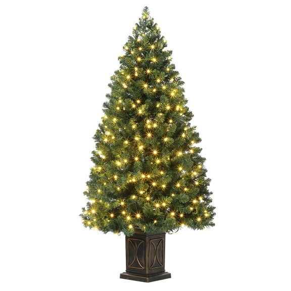Festisoul 4.5ft Pre-Lit Green Christmas Tree w/ 300 LED Lights for Indoor and Outdoor Christmas Decorations
