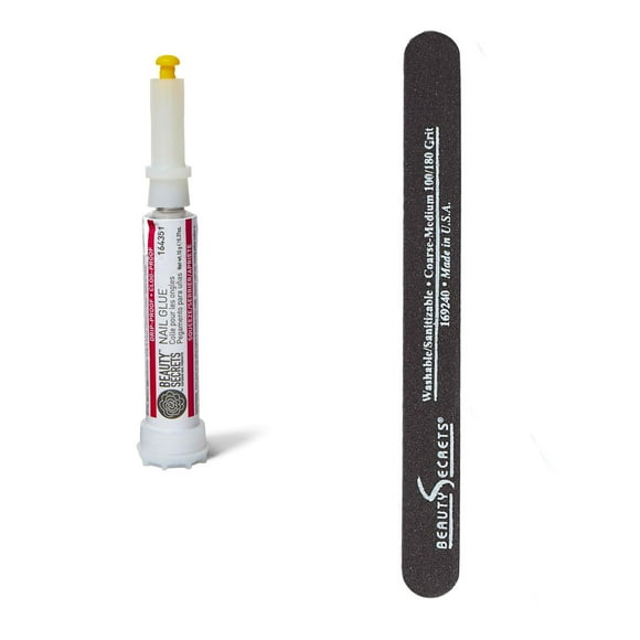 Set de pegamento y lima para uñas Beauty Secrets, a prueba de goteo y obstrucciones