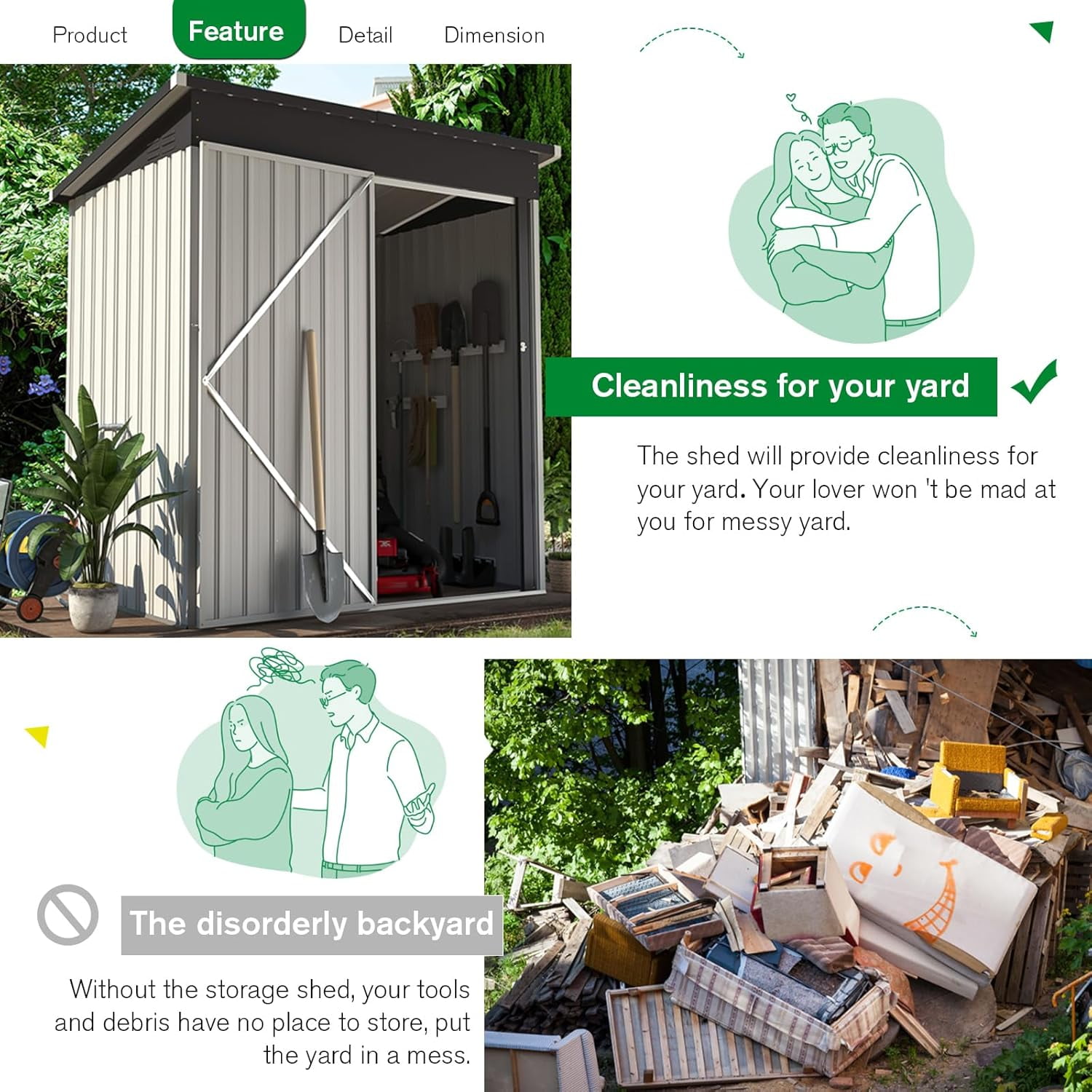YODOLLA 5 x 3 ft. Outdoor Metal Steel Storage Shed with Sliding