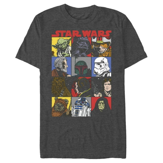 Men's Star Wars Comic Strip Cartoon Group Graphic Tee Charcoal Heather 2X Large