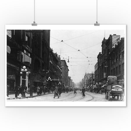 Seattle, Washington - View of First Avenue from Yesler Way (9x12 Art Print, Wall Decor Travel (Best Way To Travel From Seattle To Vancouver)
