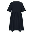thumbnail image 5 of HAPIMO Women's Knee Length Cotton Linen Dress Solid Autumn Dresses Half Sleeve Round Neck Elegant Drop Waist Tiered Vintage Holiday Boho Navy S, 5 of 6