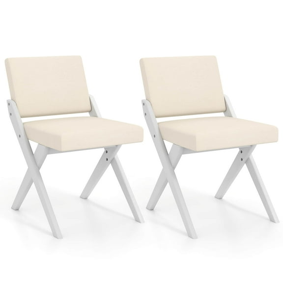 Costway Wooden Dining Chairs of 2 with Rubber Wood Frame Padded Cushions Curved Back