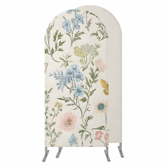 Wildflowers Wedding Arch Cover,Stretchy Spandex Arch Backdrop Stand Covers 7.2 FT,Spring Flowers Plants Farmhouse Pastoral Round Top Arched Backdrop Cover for Birthday Party Ceremony Baby Shower