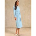thumbnail image 3 of DARING DIVA Women's Knee Length Long Sleeve Tie Waist Work Sheath Dress M Light Blue, 3 of 6