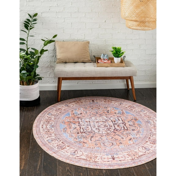 Unique Loom Timeless Collection Area Rug - Judas (3' 6" Round Blue/Tan)