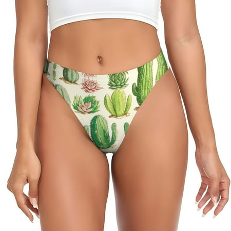 Thongs for Women - Cactus And Succulent No Show Seamless Womens Thongs Underwear  Stretch G String Thongs for Women  Ladies Breathable Kawaii Thong Bikini Panties Briefs