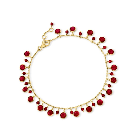 Ross-Simons 18.00 ct. t.w. Ruby Drop Anklet in 18kt Gold Over Sterling, Women's, Adult