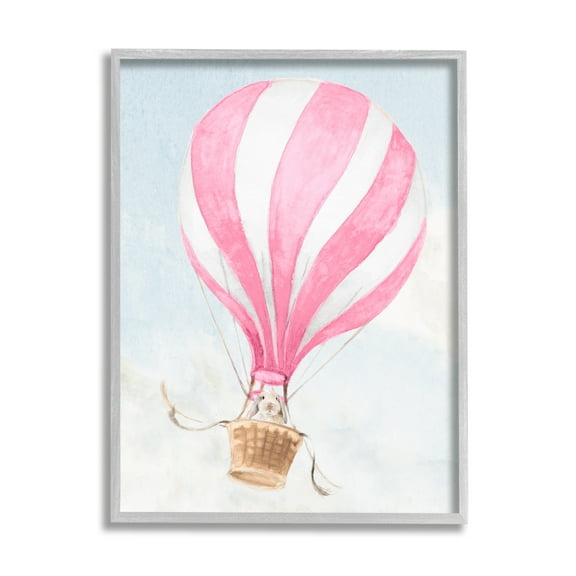 Stupell Industries Rabbit in Pink Balloon Animals & Insects Painting Gray Framed Art Print Wall Art, 11 x 14