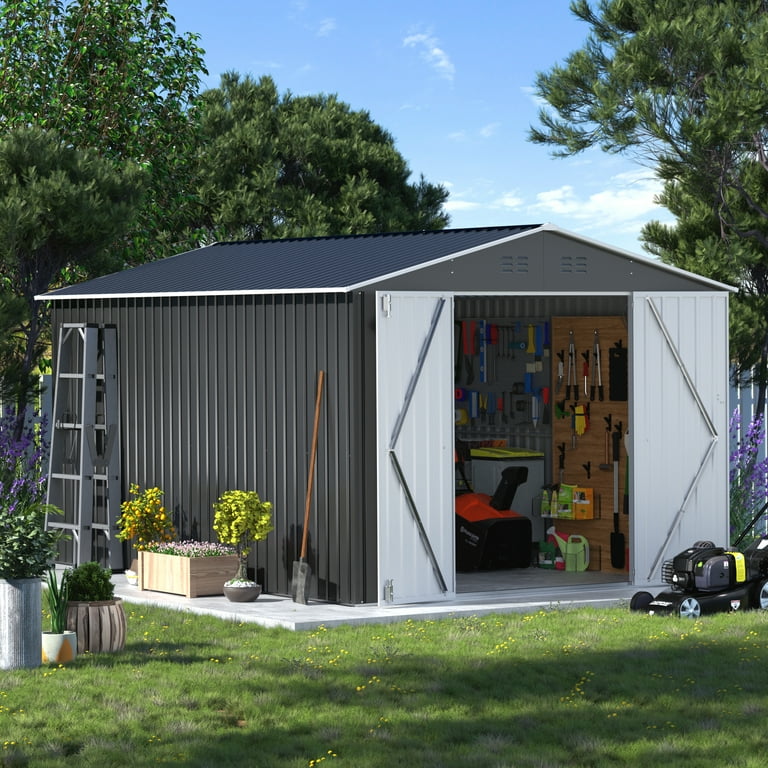 める⑧ HOGYME Large 8'x12' Outdoor Metal Shed with Lockable Doors & Air