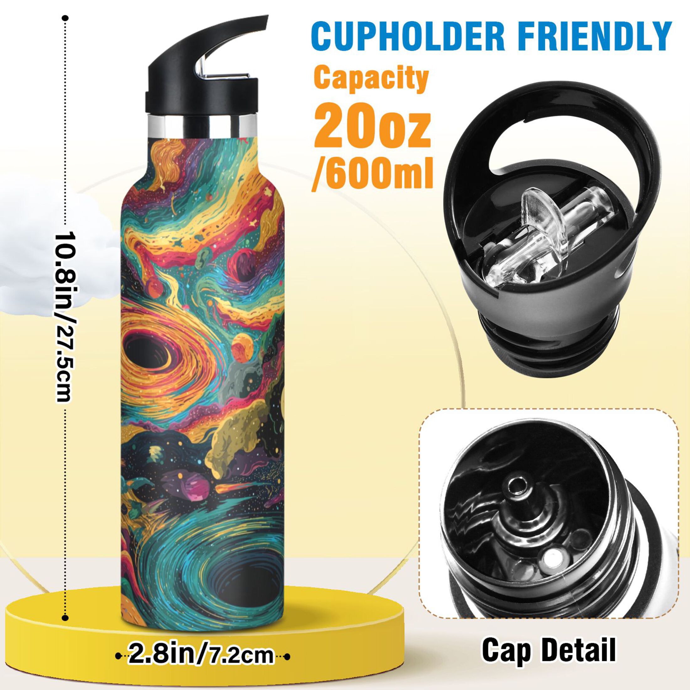 Kids Insulated Stainless Steel Sports Water Bottle 600ml (20oz) Swirling Galaxy