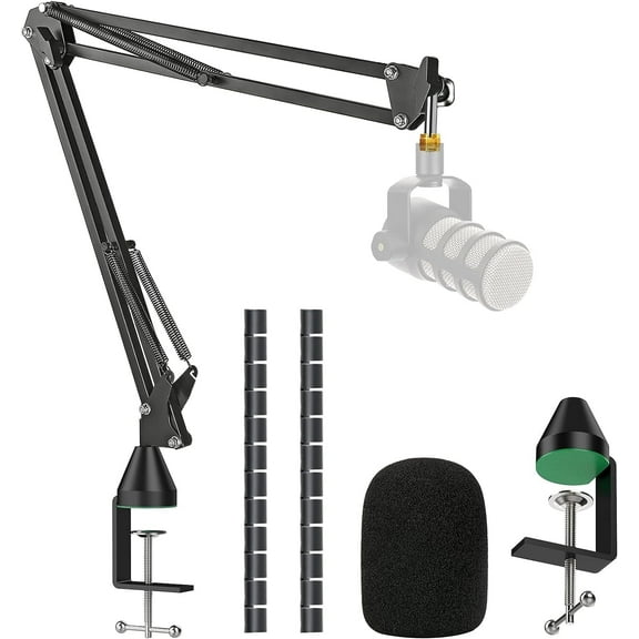 SUNMON Compatible with Rode Podmic Mirophone Stand with Pop Filter - Mic Boom Arm with Foam Windscreen, Computer Gaming Mirophone Arm, Improve Recording Quality
