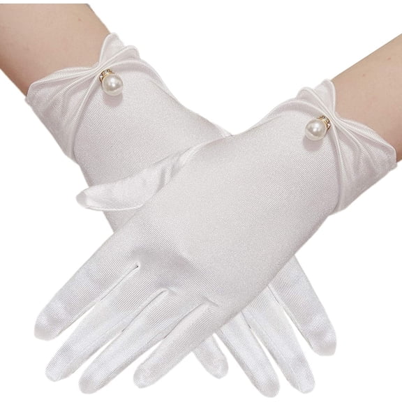 Namzi Gloves 1-Pair Pearl Gloves, Wedding Gloves, Bridal Gloves, Satin Gloves, Elegant Gloves for Formal Weddings, Evenings & Dances,Light Beige
