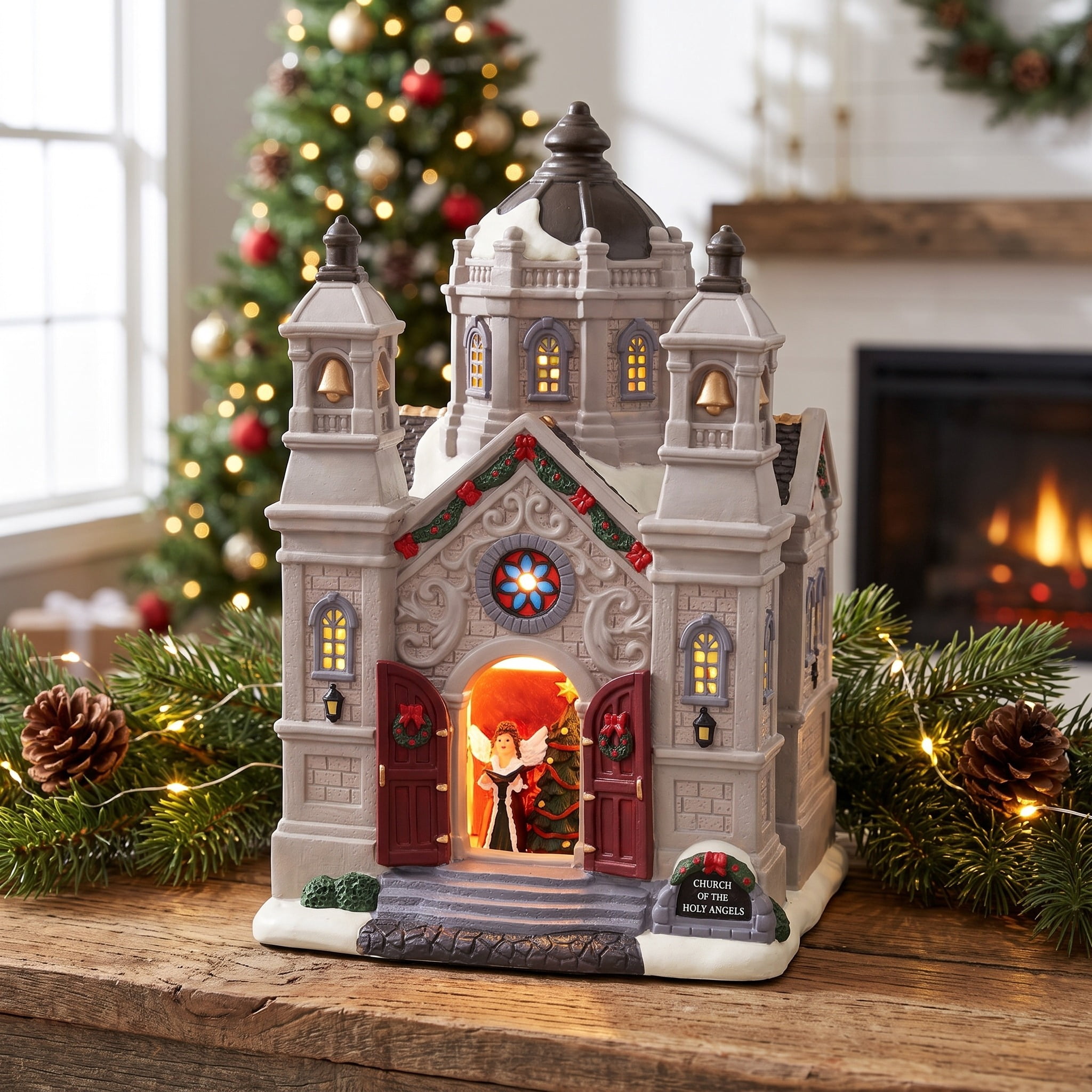Light-Up Porcelain Church Christmas Village Building, Multicolor, 10.37", by Holiday Time