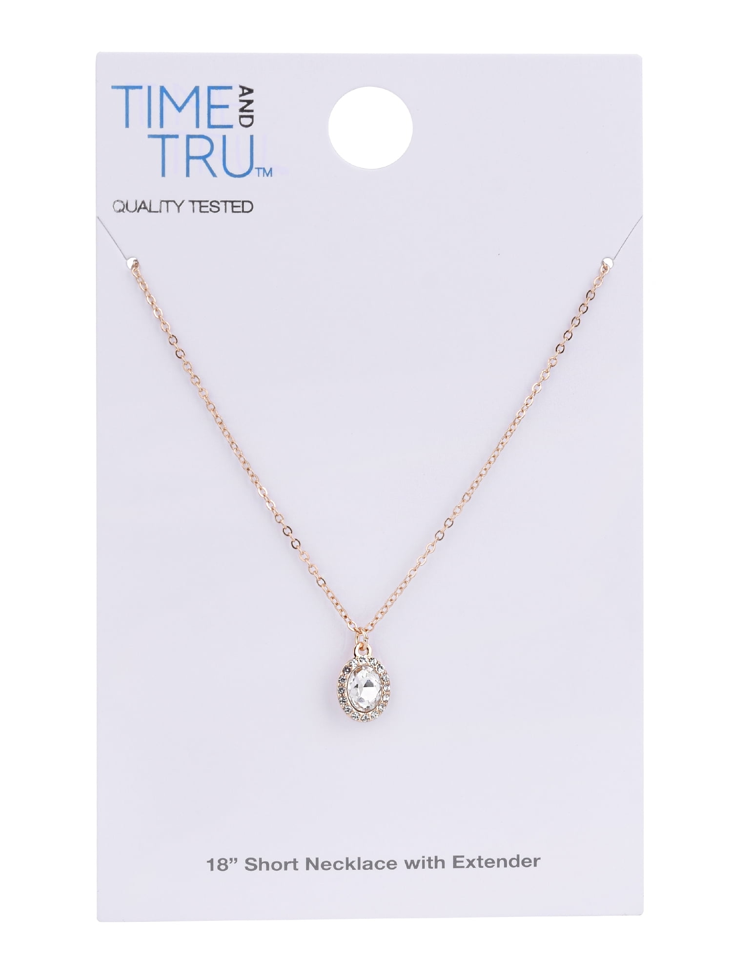 Time and Tru Adult Women's Gold Tone Oval Halo Crystal Delicate Metal Pendant Necklace