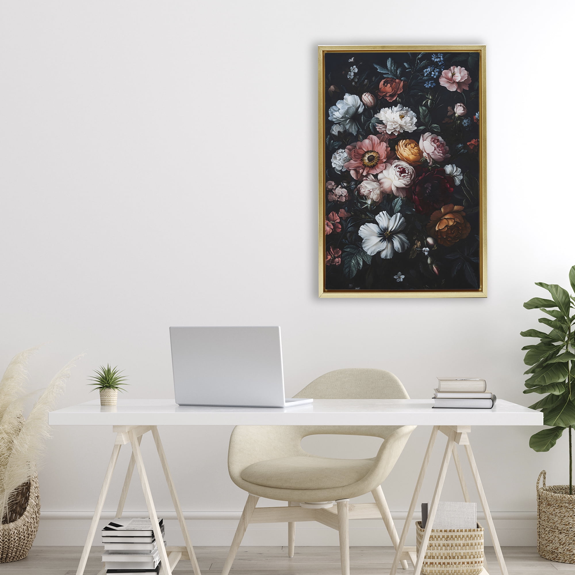 Stupell Industries Midnight Garden Velvet Florals Gold Framed Floater Canvas Wall Art, design by Creative Studio
