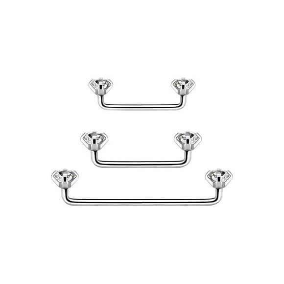 Luxe Modz 3PCs Implant Grade Titanium Internally Threaded Staple Barbell 16G Surface Barbell Crystal Prong Set 4mm CZ Staple Surface Piercing Barbell Surface Piercing Jewelry Set 12mm-25mm