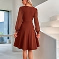 thumbnail image 4 of Vestido de manga larga de jacquard para mujer, cintura alta, cuello en V, vestido de línea para uso diario y formal, color caramelo XL, 4 of 6