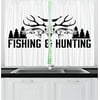 Hunting Curtains 2 Panels Set, Hunting and Fishing in Vintage Emblem Design Antler Horns Mallard Pine Tree, Window Drapes for Living Room Bedroom, 55W X 39L Inches, Black and White, by Ambesonne