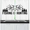 Hunting Curtains 2 Panels Set, Hunting and Fishing in Vintage Emblem Design Antler Horns Mallard Pine Tree, Window Drapes for Living Room Bedroom, 55W X 39L Inches, Black and White, by Ambesonne