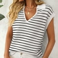 thumbnail image 5 of Jjayotai Women's V Neck Cap Sleeve Sweater Vest, Sleeveless Collared Striped Knit Tank Tops, 2025 Casual Trendy Outfits, Shirts for Women White^ L, 5 of 7