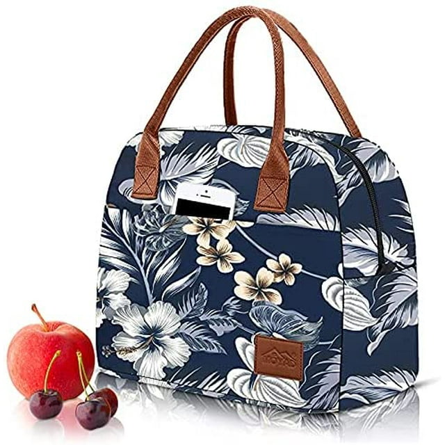 Insulated Lunch Bags for Women Reusable Cooler Bag Waterproof Large Lunch Box Portable Lunch Kit for Work Floral Tote Bag Boite a Lunch Femme - Blue