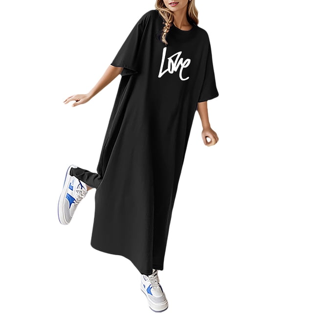 Vestido holgado informal de verano con estampado floral para mujer - Vestido largo tipo camiseta de manga corta, ligero, para todas las ocasiones