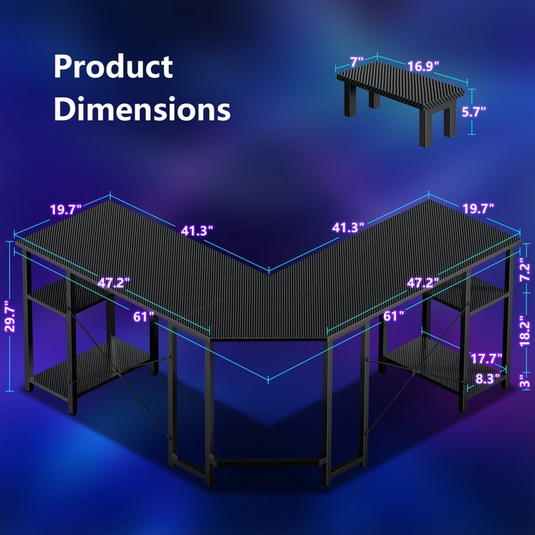 GUNAITO 61" L-Shaped Gaming Desk with Storage Shelves photo 4
