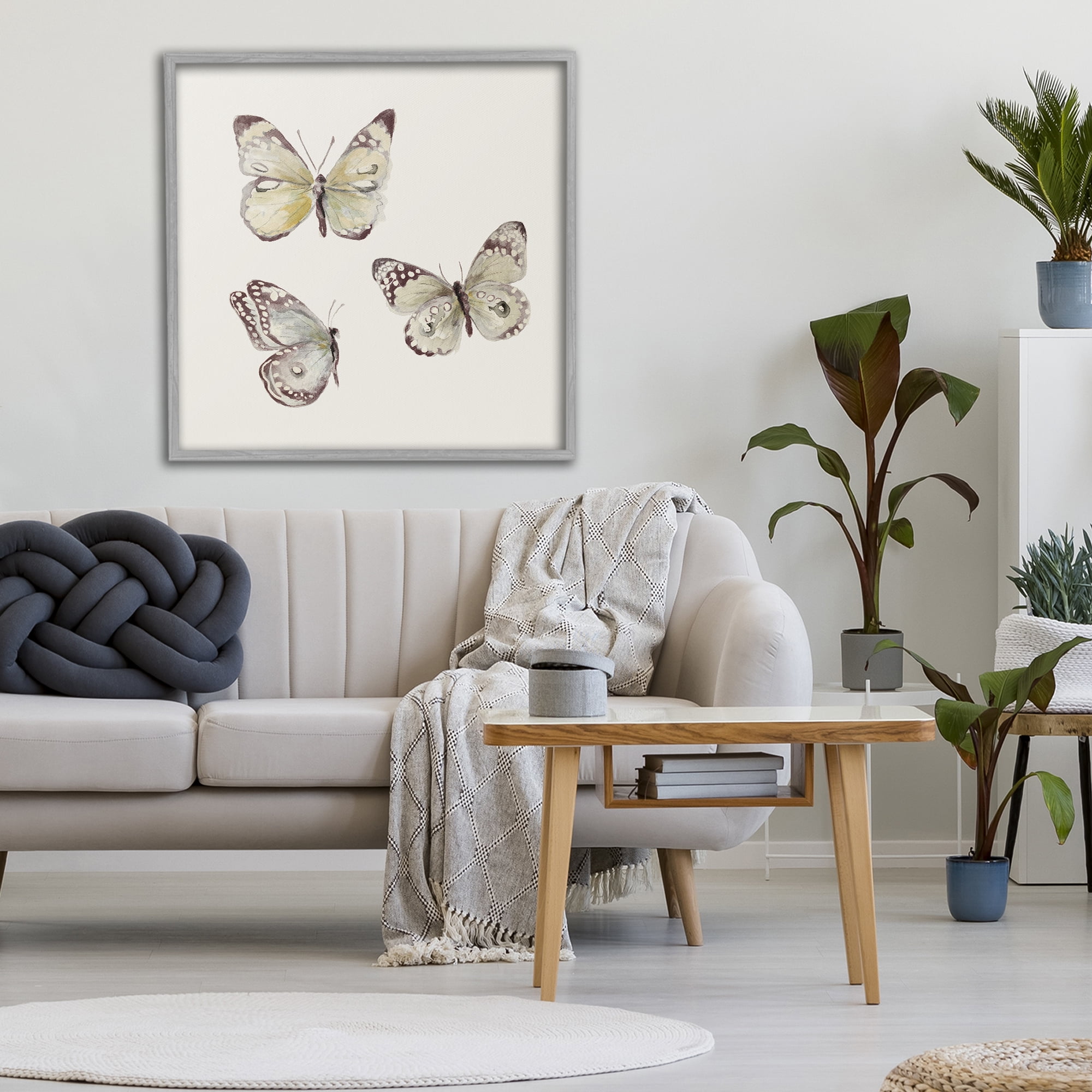 Stupell Industries Delicate Butterflies on Beige Gray Framed Giclee Art, design by Patricia Pinto