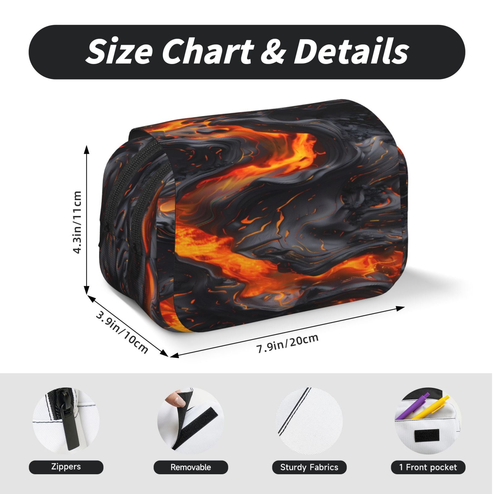 Rateoe Molten Lava Abstract Flow Pattern Double Clamshell Pen Case, Storage Organizer with Two Zipper Compartments– Holds Up to 50 Pencils & Pens