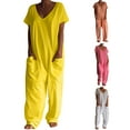 thumbnail image 6 of gakvbuo Wide Leg Jumpsuits For Women Oversized Short Sleeve V Neck Wrap Beam Foot Rompers Casual Flowy Plus Size Overalls With Pockets Straight Pants Daily Casual Loose Low-Grade Jumpsuit Pants, 6 of 7