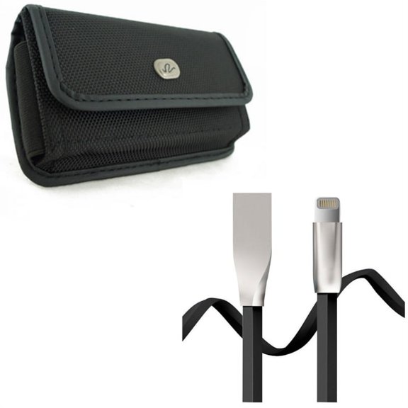 Case Belt Clip w USB Cable for iPhone XR - Rugged Holster Canvas Cover Pouch, 6ft Flat Charger Cord Power Wire Compatible With iPhone XR